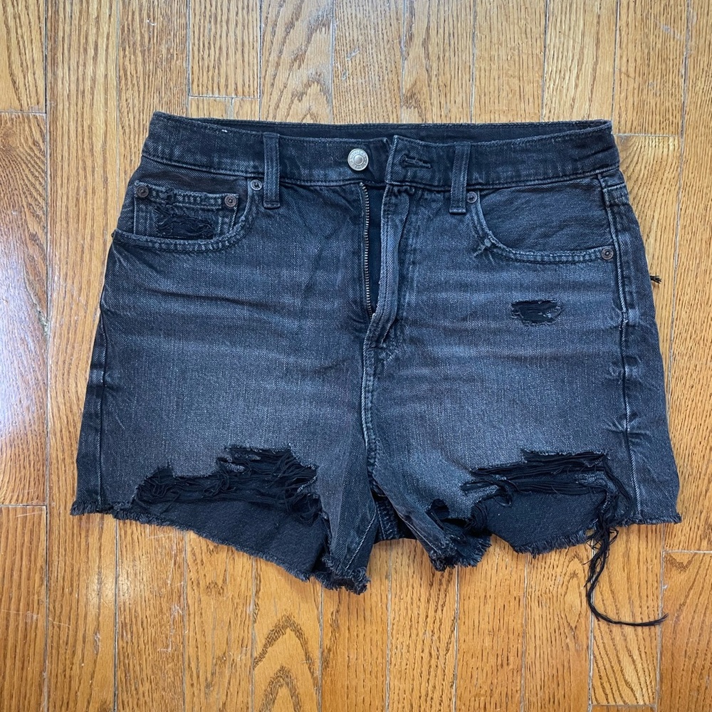 AE black distressed high rise shorts